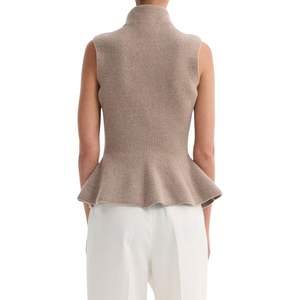 Débardeur court sans manches en maille côtelée à col roulé et peplum pour femme, coupe ajustée, élégant et décontracté, avec logo personnalisé sur le devant - Product Image 2