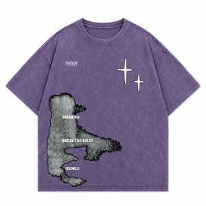 Heavyweight Cotton Acid Wash Streetwear T Shirt Vintage Oversized Graphic <b>Tee</b> Men Hip Hop Retro Drop Shoulder Purple Custom Top - Product Image 4