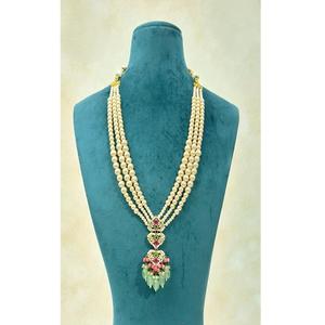 Ensemble de collier en laiton plaqué or de haute qualité, aspect perle, style Ahemdabadi Kundan, pour femmes, cadeau pour mariage et soirée - Product Image 1