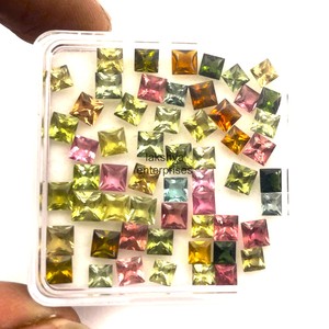 Tourmaline naturelle multicolore, taille carrée 5 mm, facettée, calibrée, pour la fabrication de boucles d'oreilles, vente en gros, approvisionnement en pierres de tourmaline en vrac - Product Image 1