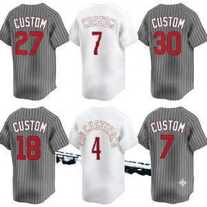 Uniforme de Béisbol Personalizado Blanco, Ropa Deportiva Personalizada con Rayas Grises, 100% Algodón Cosido, Cuello en V Unisex - Product Image 1