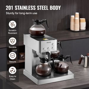 Macchina per Caffè Americano Elettrica Commerciale, Capacità 12 Tazze con 4 Caraffe in Vetro, 4 Piastre Riscaldanti per Decanter, Design in Acciaio Inossidabile - Product Image 5