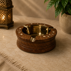 Brûleur à Bakhoor en bois avec incrustation en laiton, porte-cigares et cigarettes, accessoire de fumage artisanal, cendrier, bol en laiton, pour hôtel et décoration intérieure, vente en gros - Product Image 1