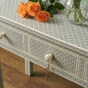 Handmade Mother of Pearl Inlay <b>Console</b> <b>Table</b> Modern Entryway <b>Desk</b> Ottoman Side <b>Table</b> with Drawers for Living Room Villa Bedroom - Product Image 3