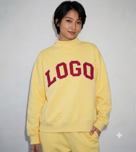 Sudadera Amarilla de Cuello Alto para Mujer con Estampado de Logotipo Rojo, Estilo Casual, Manga Larga, Tejido de Algodón, para Otoño - Product Image 1