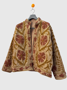 Veste à col mandarin brodée à la main avec des motifs floraux, manches longues, taille plus, en coton, pour femmes, style Prairie Chic, vêtements d'automne - Product Image 3