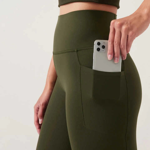 Leggings de yoga sans couture pour femmes, taille haute, couleur unie, longueur intégrale, taille élastique, vêtements de fitness, vert - Product Image 5