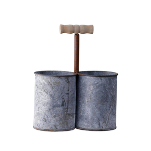 Durable Galvanized Metal 3-Compartment Utensil Holder With Handle Rustic Farmhouse Style Iron Flatware <b>Caddy</b> For <b>Kitchen</b> On Sale - Product Image 2