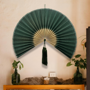 Freeship Green Bamboo <b>Wall</b> Fan Boho Japandi Handmade Bamboo <b>Wall</b> <b>Art</b> Fan Headboard for Livingroom Bedroom - Product Image 5