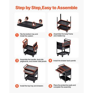 Carrello da Lavoro a 5 Ripiani con Ruote, Capacità di Carico 400 Libbre, 2 Cassetti, Pannello Forato per Organizzazione Attrezzi Meccanici - Product Image 6