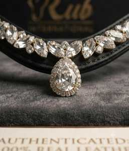 Diadema de cuero 100% auténtico hecha a mano con cristales para cabezada de caballo - Accesorio de lujo para brida ecuestre con diamantes de imitación en forma de V - Product Image 2