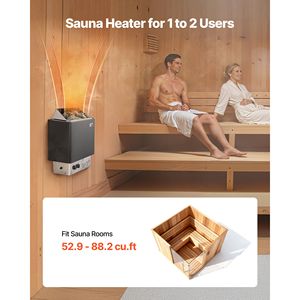 Stufa Elettrica per Sauna a Vapore Secco 2KW con Staffa Pre-Forata 52.9-88.2 CU.FT Coperta per Sauna - Product Image 3