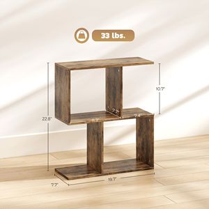 Comodino stretto a forma di S con 3 ripiani portaoggetti, marrone rustico, 50 cm L x 19,7 cm P x 58 cm H - Product Image 3