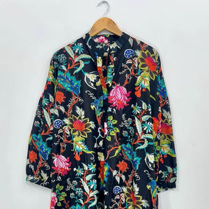 Bata Floral de Algodón Hecha a Mano: Vestido Estilo Kimono Boho - Product Image 1