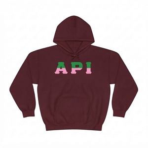 Sudadera con Capucha Larga Verde Sólida para Mujer Alpha Chi Omega con Estampado Frontal de Letras Griegas Rosas y Blancas, Corte Regular, Ropa de Invierno - Product Image 3
