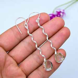 Citrine Rough Gemstone Handmade 925 <b>Sterling</b> <b>Silver</b> <b>Drop</b> Dangle <b>Earrings</b> Natural Jewelry Gift For Love - Product Image 2