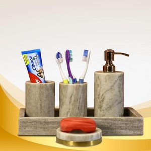 Juego de Baño de Mármol Beige de Lujo Ecológico Stone Era, Dispensador de Jabón y Porta Jabón a Bajo Precio - Product Image 1