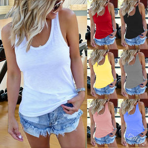 Débardeurs décontractés pour femmes, couleur unie, en polyester écologique, séchage rapide, col rond, vente en gros, OEM, personnalisables et à prix abordable - Product Image 2