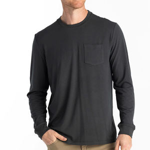 T-shirt unisexe à manches longues en coton avec tissu tricoté doux anti-boulochage, coupe ample pour la gym et les tenues décontractées - Product Image 1