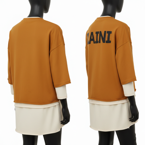 T-shirt oversize en jersey de coton double couche pour femme, style streetwear, avec logo en strass thermocollé, chemise double couche en coton pour femme - Product Image 5