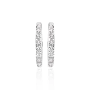 0.15Ct Natural Round Diamond <b>Huggie</b> Hoop Earrings 18K <b>Solid</b> White <b>Gold</b> Women Fine Jewelry Gift - Product Image 1