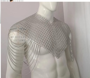 Armadura de pecho de malla de acero inoxidable plateada con correas para brazos, disfraz de estilo gótico medieval de moda - Product Image 3