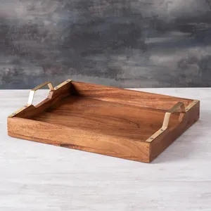 Elegante bandeja cuadrada de madera de mango de acacia, artesanía natural de alta calidad para servir en la cocina, ensalada de frutas y alimentos - Product Image 4
