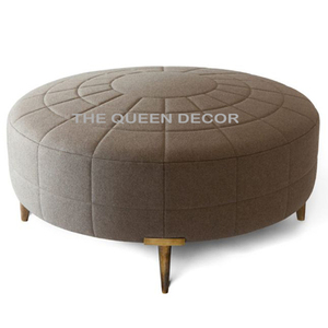 Muebles de Salón Modernos y Ecológicos, Taburete Otomano Redondo con Tapizado en Tela Blanca Intercambiable - Product Image 3