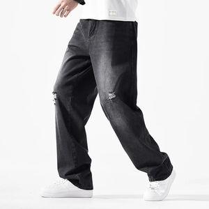 Pantalones Vaqueros Negros para Hombre, Corte Holgado, Estilo Baggy, Detalle Desgastado en las Rodillas, Algodón de Alta Calidad, Pantalones Casuales, Moda Urbana - Product Image 5