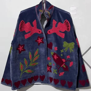 Abrigo azul y chaqueta de terciopelo bordada a mano, estilo bohemio Suzani, diseño de pájaro - Product Image 1