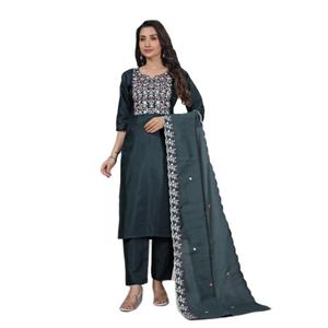 Zain Exports - Conjunto de Salwar Kameez para Mujer, Top, Pantalón y Dupatta, Tela de Algodón con Detalles Bordados, Ropa Casual para Fiestas, Todas las Temporadas - Product Image 1