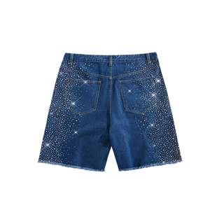 2026 New Fashion Streetwear Custom Summer OEM Vintage Wash Jorts <b>Men</b> <b>Jeans</b> Shorts with Rhinestones Denim Shorts - Product Image 3