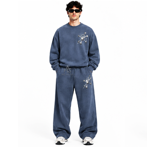 Chándal Azul Sostenible Estampado de Alta Calidad para Hombre, con Cierre Completo, Cuello Alto, Corte Holgado, Ropa Casual con Bolsillos Laterales y Logotipo Personalizado - Product Image 1