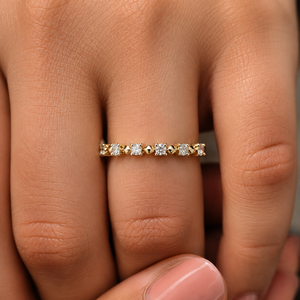 Bague éternelle entièrement sertie de diamants de laboratoire taille brillant ronds, en or jaune 14K 18K texturé, alliance de mariage, bijoux fins OEM pour femmes - Product Image 2