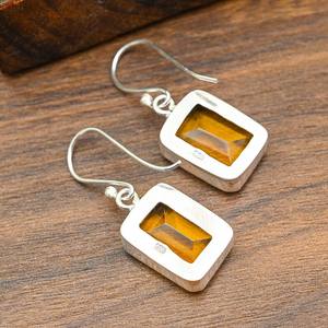 Pendientes de Topacio Miel Hechos a Mano con Diseño Moderno, Plata de Ley 925, Joyería de Piedras Preciosas Naturales, Regalo de Boda para Ella - Product Image 5