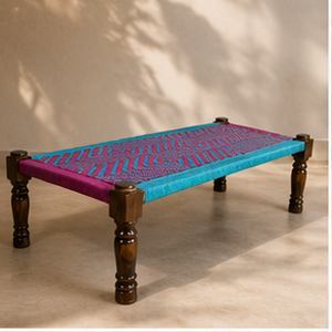 Handwoven Woven Rectangle Modern Bohemian Charpai <b>Bench</b> Artisanal Traditional Indian Design Eco-Friendly Durable Indoor Wooden - Product Image 4