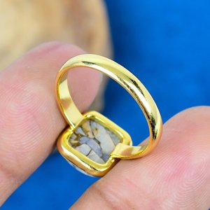 Natural Ethiopia Copper <b>Turquoise</b> Octogen shape Cut Gemstone 18k Gold Plated Bezel Handmade Cocktail <b>Ring</b> For Women - Product Image 4