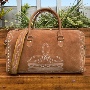 Wholesale Outdoor Boot Stitch Suede Leather Luggage Travel <b>Bag</b> Genuine Leather <b>Large</b> Capacity <b>Duffel</b> Travelling <b>Bags</b> for Unisex - Product Image 2