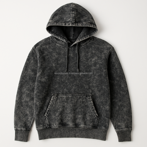 Sweat-shirt à capuche pour homme, personnalisé avec logo brodé, effet délavé numérique, épais, surdimensionné, en molleton, 100% coton, avec poche - Product Image 6