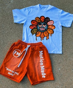 Conjunto de camiseta gráfica de manga corta y pantalones cortos con cita motivacional, conjunto transpirable de punto de algodón de verano estilo callejero para hombre - Product Image 4