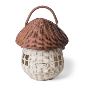 Hand woven rattan <b>basket</b> set mushroom-shaped container with openable lid <b>small</b> kids toy bag - Product Image 6