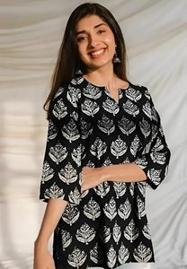 Kurti Corto para Mujer en Mezcla de Rayón y Algodón |   Túnica Étnica para Mujer - Product Image 2