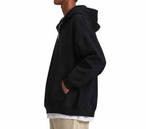 Sweat-shirt à capuche oversize pour homme, noir uni, en molleton de coton écologique, streetwear décontracté, vêtement d'automne, coupe classique - Product Image 2