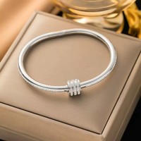 Brazalete de Acero Inoxidable Chapado en Oro de 18k con Incrustaciones de Circonitas en Forma de Círculo, Estilo Clásico Retro de Lujo para Mujer