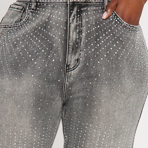 Custom High Waisted Wide Leg Stonewashed Denim Jeans With <b>Sequined</b> Dot Embellishment Loose Fit Full Length Women's Casual <b>Pants</b> - Product Image 4