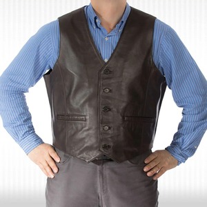 Chaleco Clásico Atemporal de Cuero Genuino Color Castaño para Hombre - Product Image 1