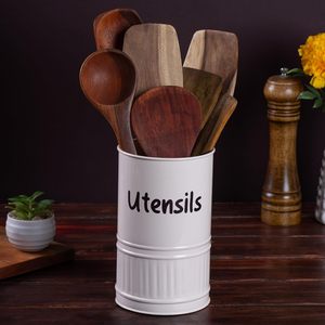 <b>Utensil</b> <b>Holder</b> Cylindrical White Minimalist <b>Kitchen</b> Storage Stand Durable Baking Paint Finish Single Tier - Product Image 3