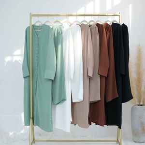 Abaya Moderna Informal de Manga Larga con Cuello Barco y Largo hasta el Suelo para Mujeres Musulmanas, Elegante, Estilo Dubái, Islámica, Transpirable y de Secado Rápido - Product Image 4