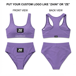 Conjunto de Bikini para Mujer, Premium, 220 GSM, Tela Elástica de Poliéster y Spandex, Color Morado, Logotipo con Etiqueta Tejida Personalizada, Braguita de Cintura Alta - Product Image 1