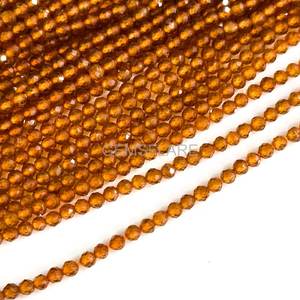 Cuentas redondas microfacetadas de granate Hessonita natural de 2 mm, cuentas de granate para la fabricación de joyas, venta al por mayor, cuentas sueltas facetadas con corte de diamante. - Product Image 3